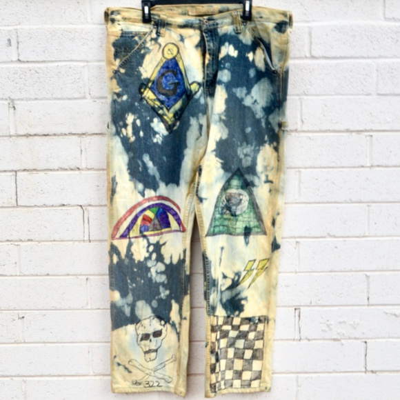 Lee Other - Mason Masonic Iluminati Skull Jeans Tie Dyed